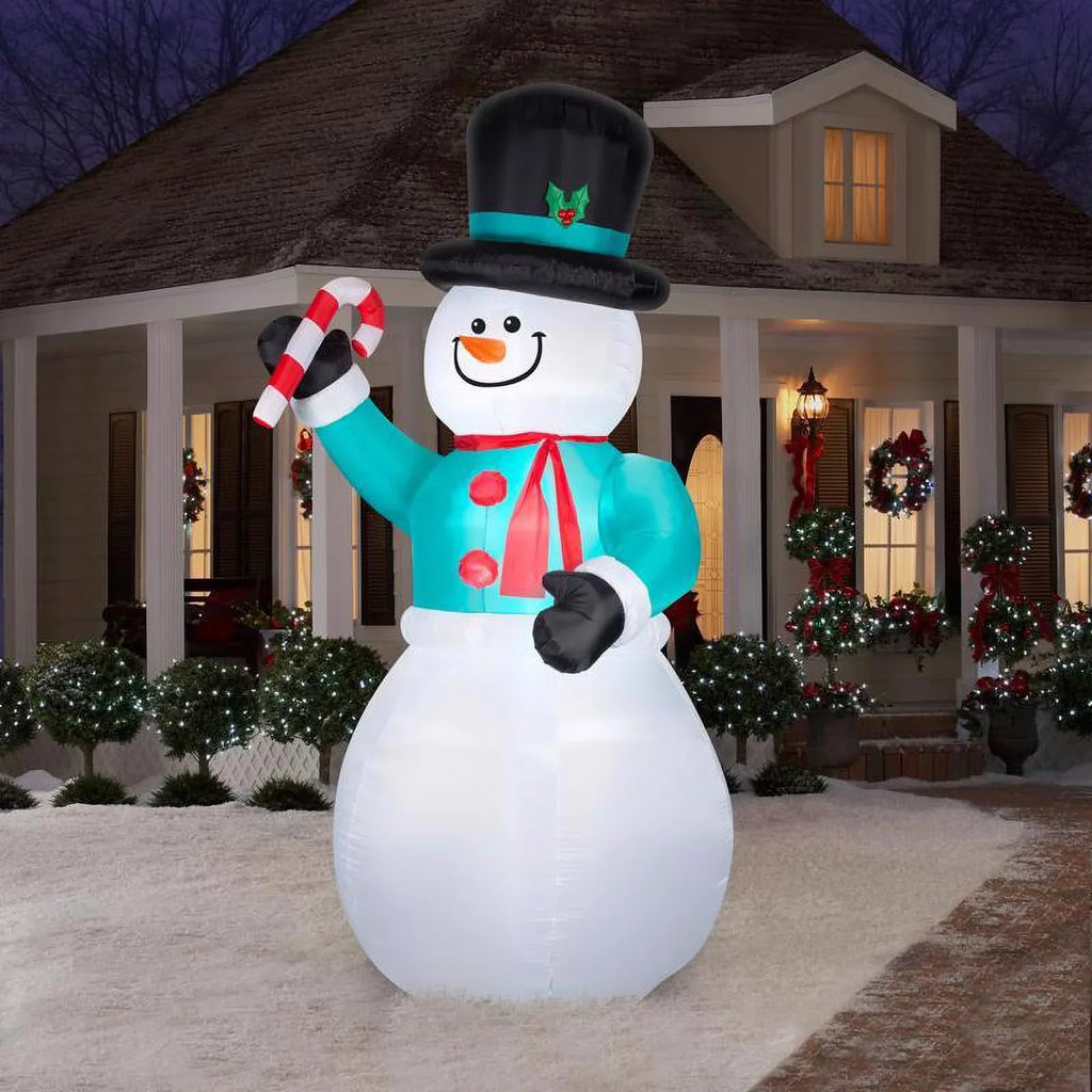 LED with Inflatable 12 Snowman Gemmy Candycane ft.