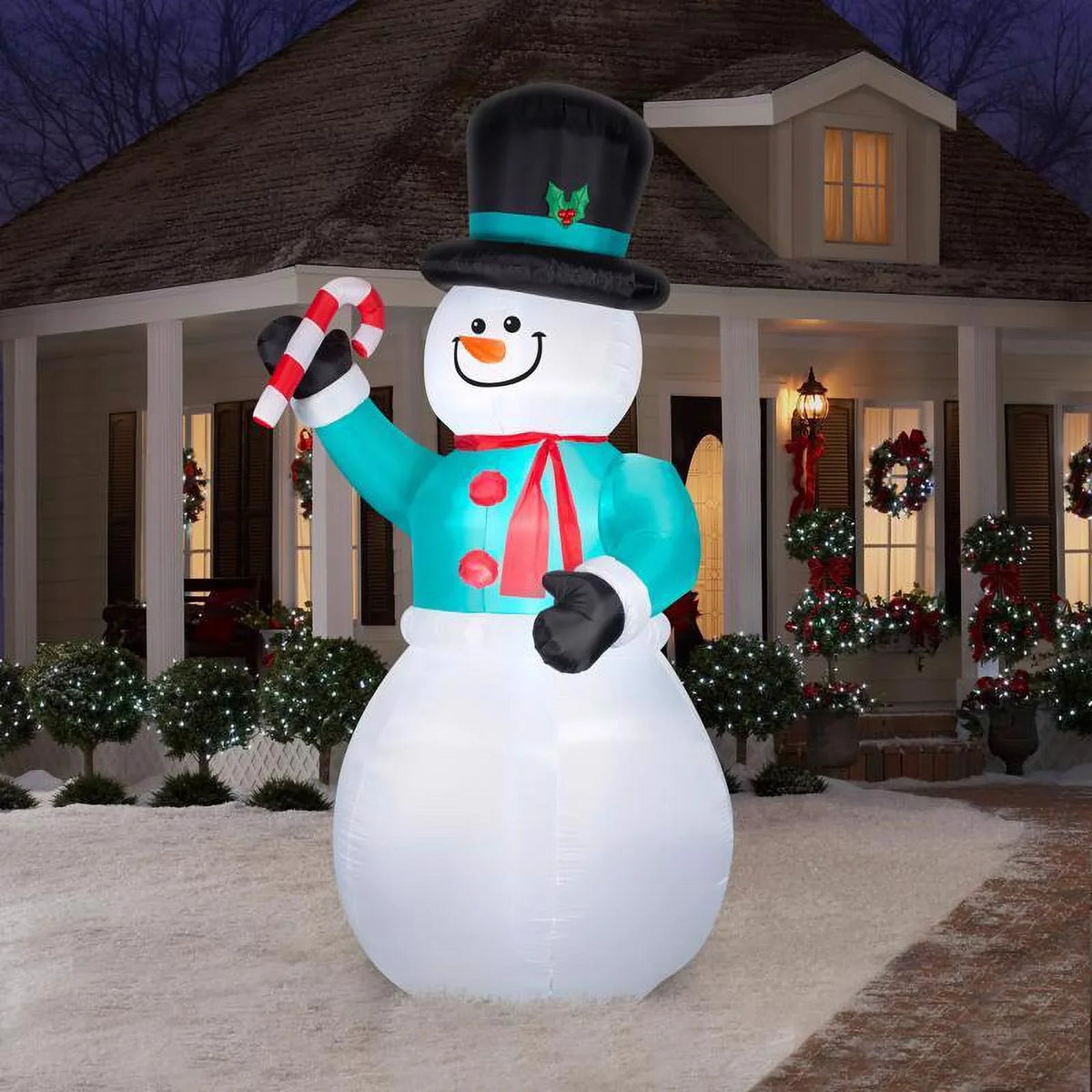 LED with Inflatable 12 Snowman Gemmy Candycane ft.
