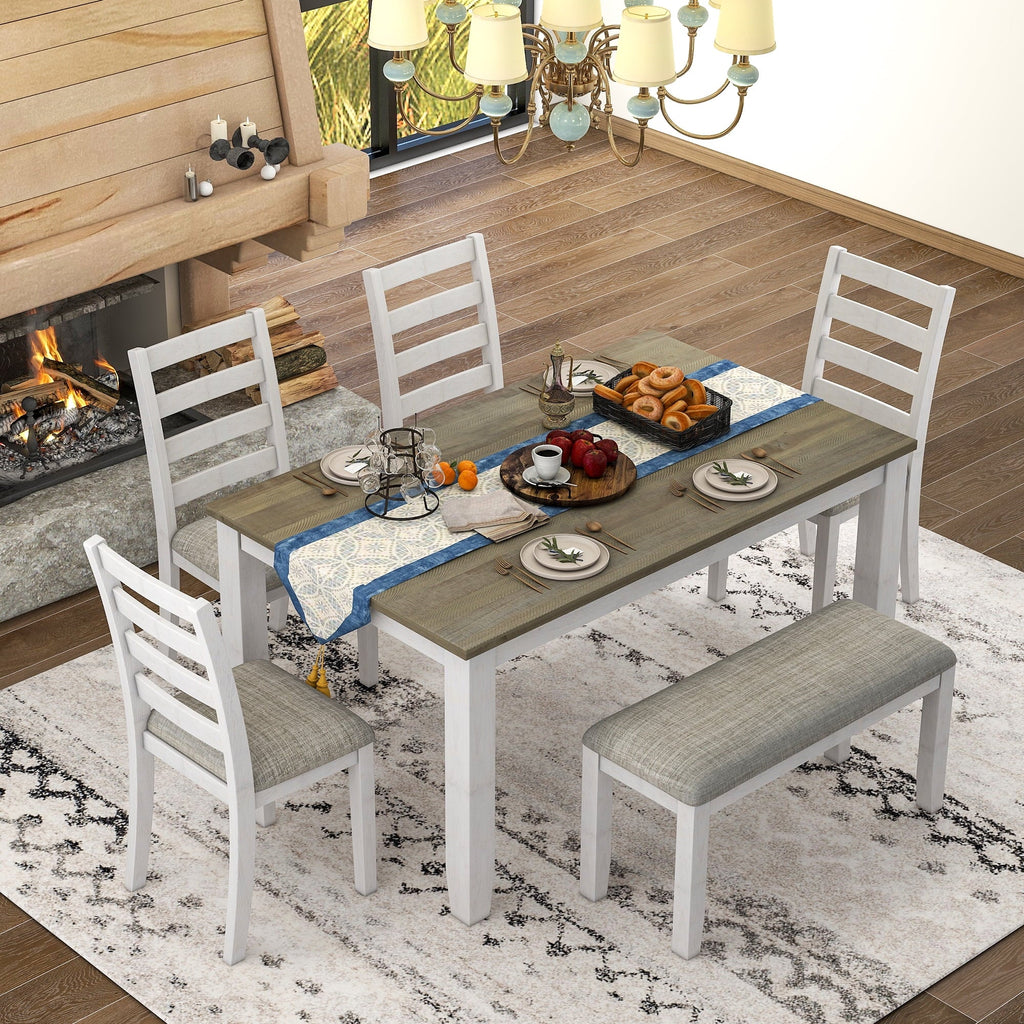 & Brown Room Table Chairs With 4 Style Upholstered Set CoSoTower A Whitewash Rustic Bench, Dining + 6-Piece