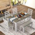 & Brown Room Table Chairs With 4 Style Upholstered Set CoSoTower A Whitewash Rustic Bench, Dining + 6-Piece