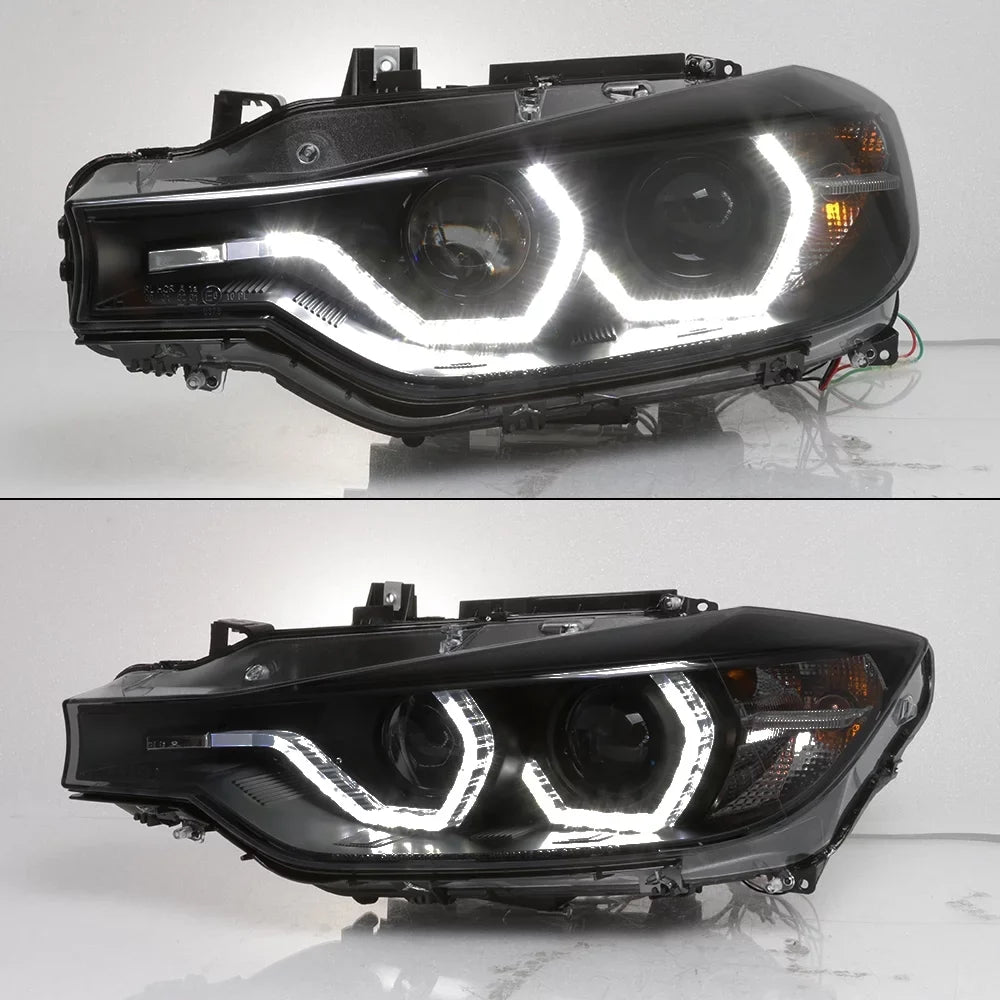 F30 AKKON BMW Factory - Type Sedan U-Halo Smoked Ring Dual For Projector 3-Series LED Doors Black 4 Headlights Halogen