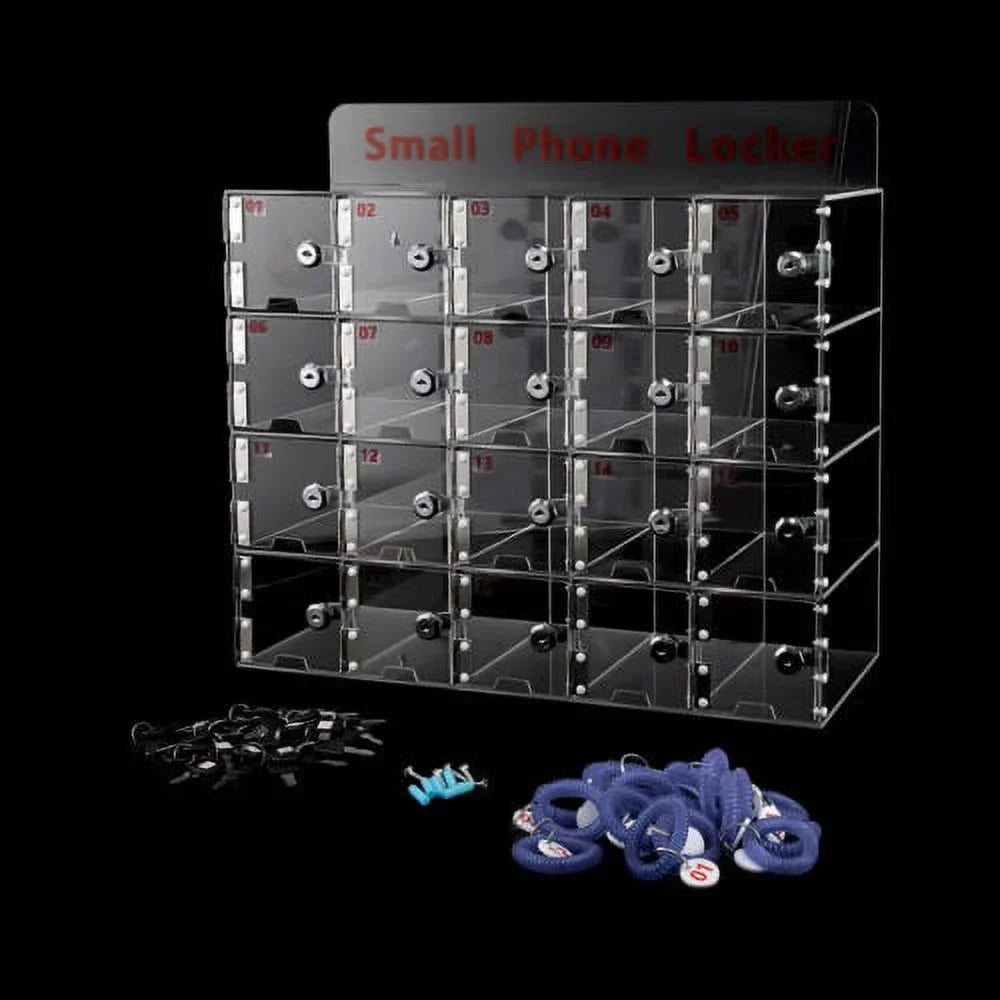 Phone w/ Clear Keys Box 20 Cellphone Locker Thickened Cell Storage Slots Acrylic