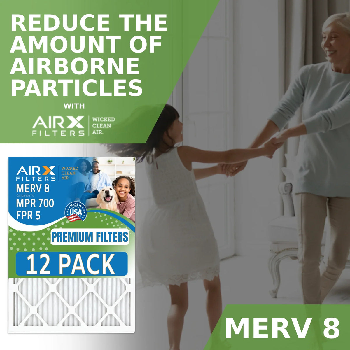 14x25x1 AIRX FILTERS FPR in MPR Pack & 12 by WICKED Rating, MERV of Filter to Air AIR. Made CLEAN 5 8 700 USA Comparable Furnace Filters -