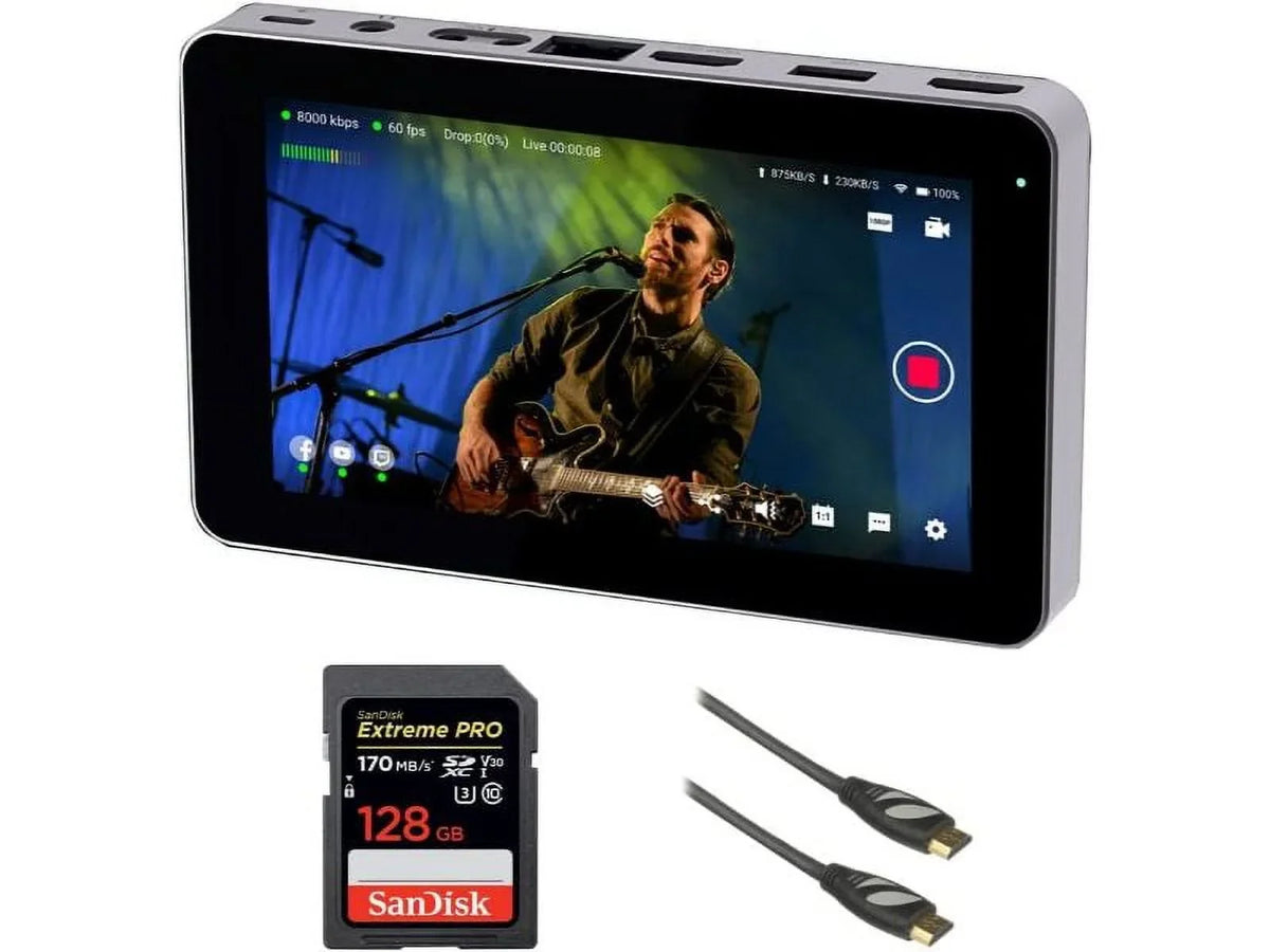 Memory 128GB HDMI Encoder/Monitor YOLOBOXMINI with Live Ultra-Portable Mini PRO and YoloBox YOLOLIV Extreme Streaming Bundle Cable Smart All-in-One 6' Pearstone Card