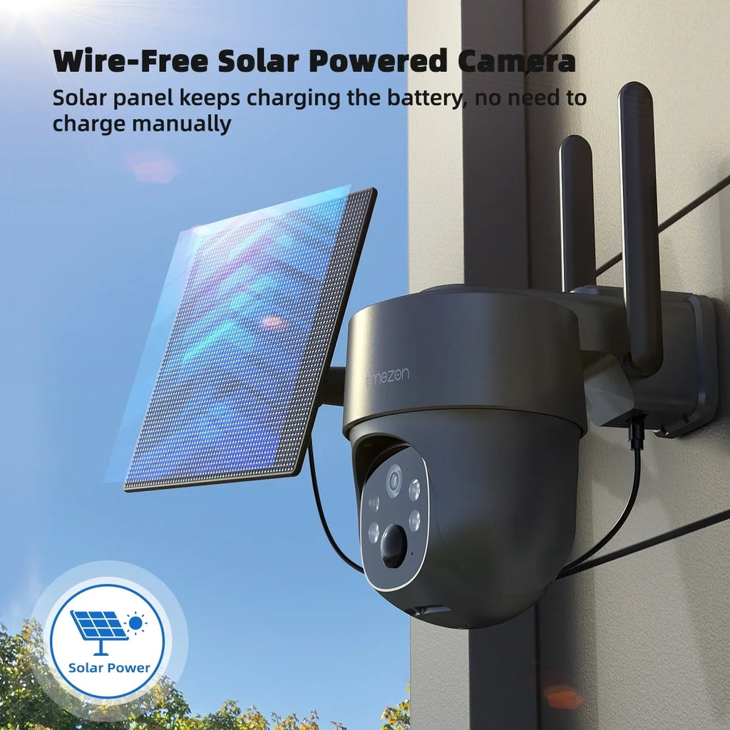 Security Home 3MP WiFi TMEZON Color Waterproof with Camera IP66 LTE Solar Spotlight Camera Cellular Powered, Wireless Night 4G Surveillance Surveillance Vision Camera