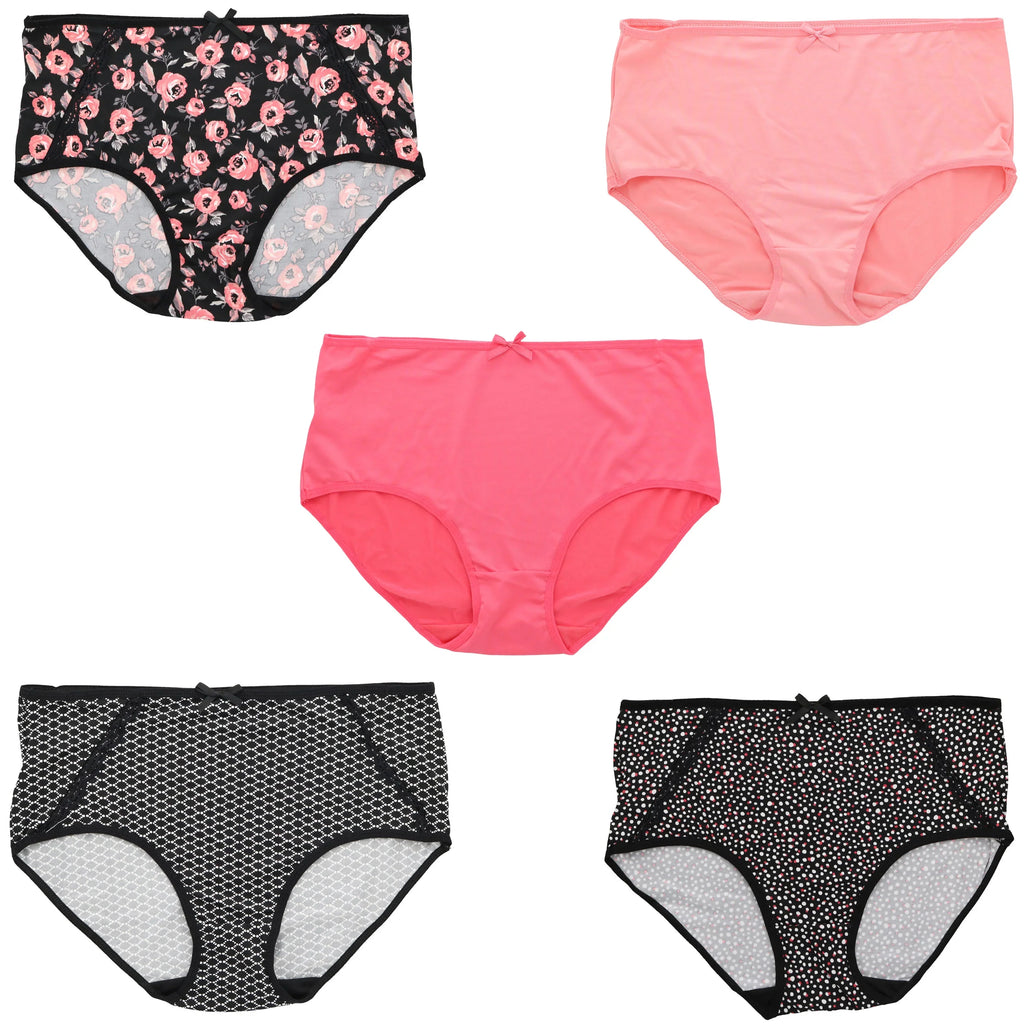 Panties Florals) Rise Hot Burke (X-Large, (5Pr) Women's Classic Plus Sexy Black Delta Pink Size Intimates Brief High