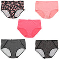Panties Florals) Rise Hot Burke (X-Large, (5Pr) Women's Classic Plus Sexy Black Delta Pink Size Intimates Brief High