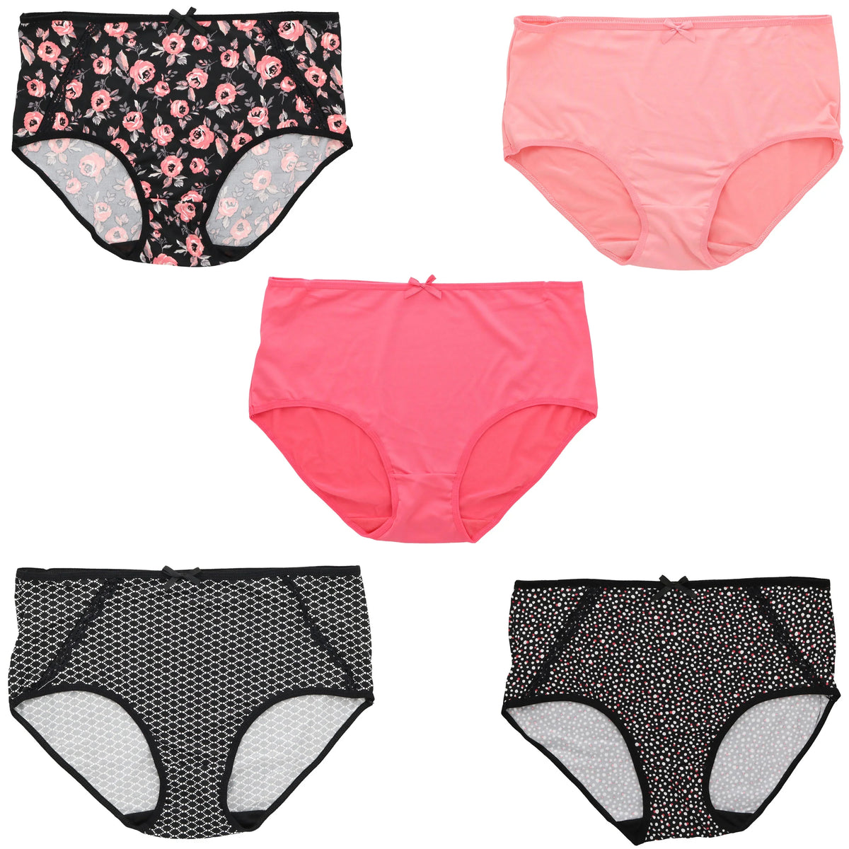 Panties Florals) Rise Hot Burke (X-Large, (5Pr) Women's Classic Plus Sexy Black Delta Pink Size Intimates Brief High
