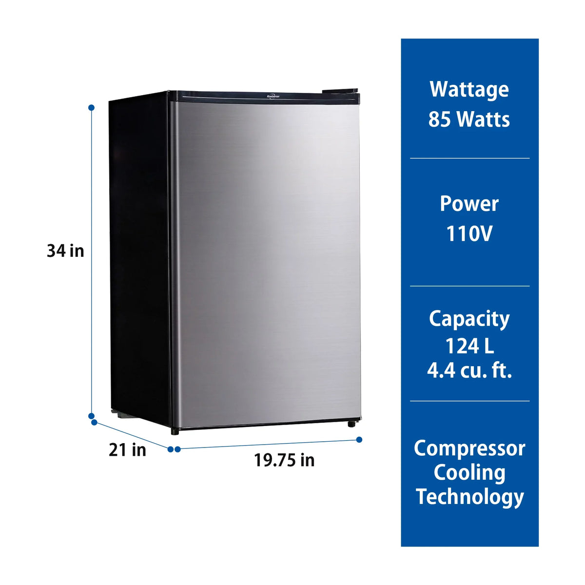 (124L) Freezer 4.4 Ft with Cu Stainless Koolatron Steel Refridgerator Compact Fridge