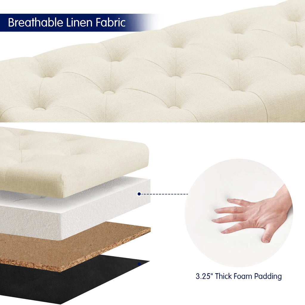 Stool Linen for Storage Storage Plastic Subrtex 40.5" Foot of with Bench Fabric Beige Bed Ottoman with Pads, Bedroom, Legs End Bench Sturdy