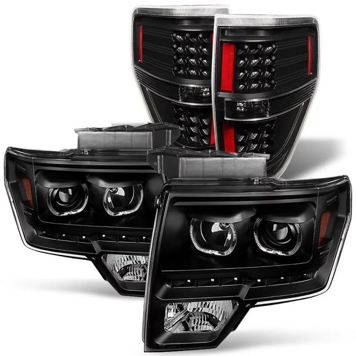 Ring] light AKKON Halo Headlights - Pickup 09-14 LED Truck Set Tail + LED Projector F150 [Dual F-150 For Black