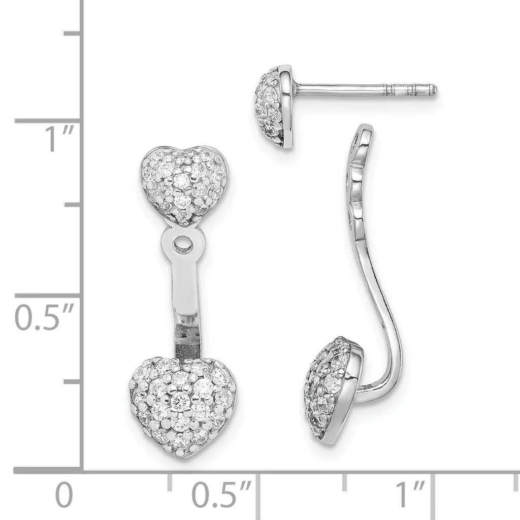 Primal Heart Rhodium-plated Silver Jacket with CZ Sterling Earrings Silver Post