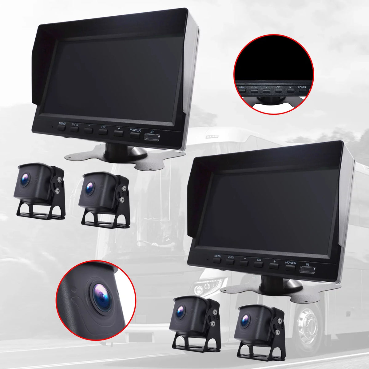 for Camera with Backup DVR RV Monitor Driving 7" Video BSD Bus+2 Truck Recorder