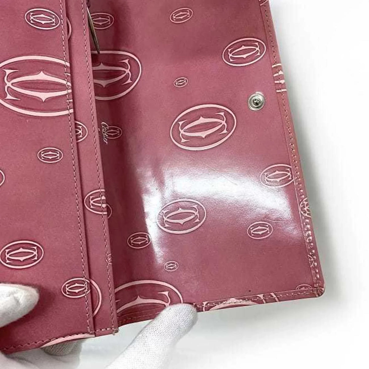2C Bifold Happy L3000951 Birthday Wallet Pink Leather Pre-Owned Motif Ladies (Fair) Long Cartier