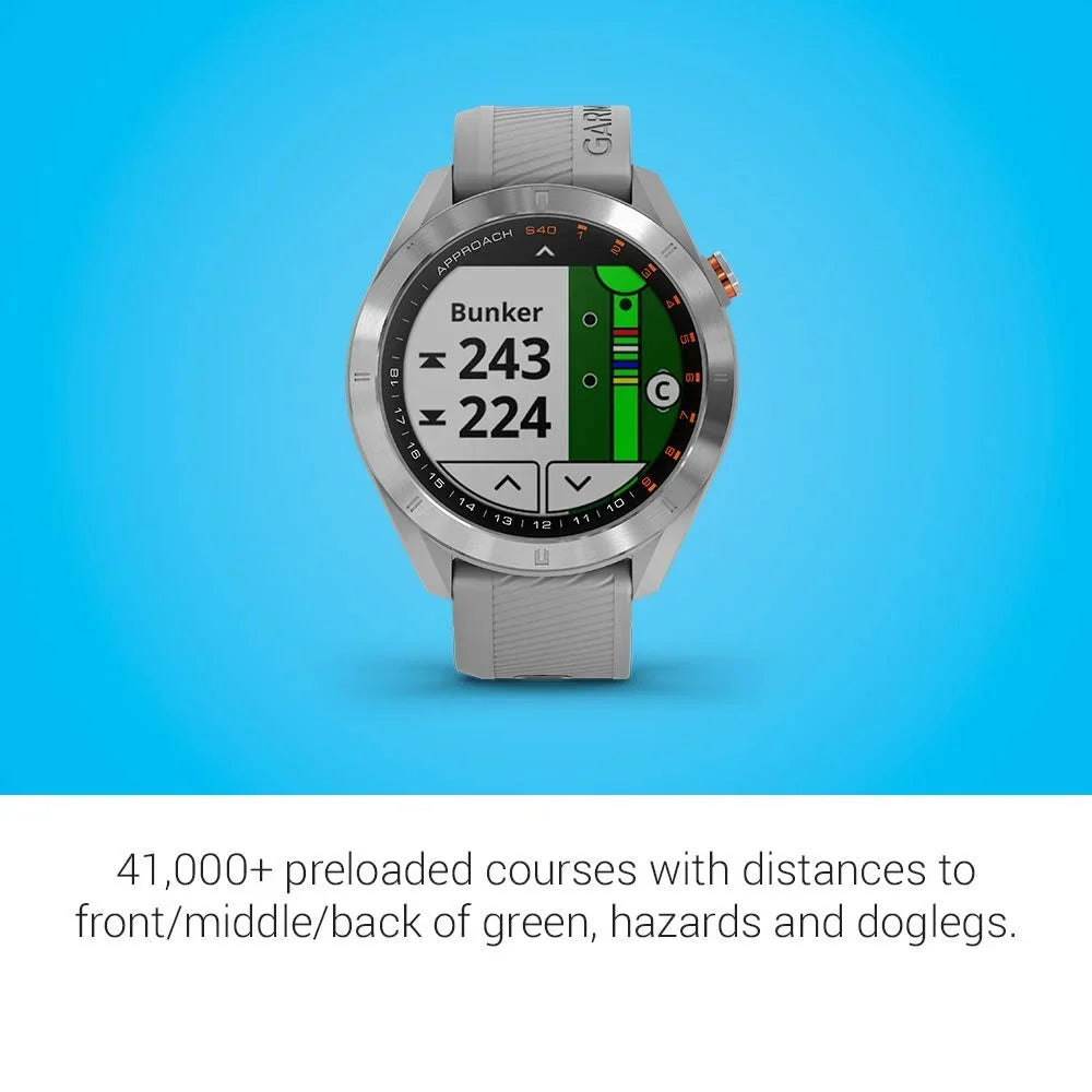 Display, Golf GPS Gray/Stainless Approach With Lightweight S40, Smartwatch, Touchscreen Steel Stylish Garmin