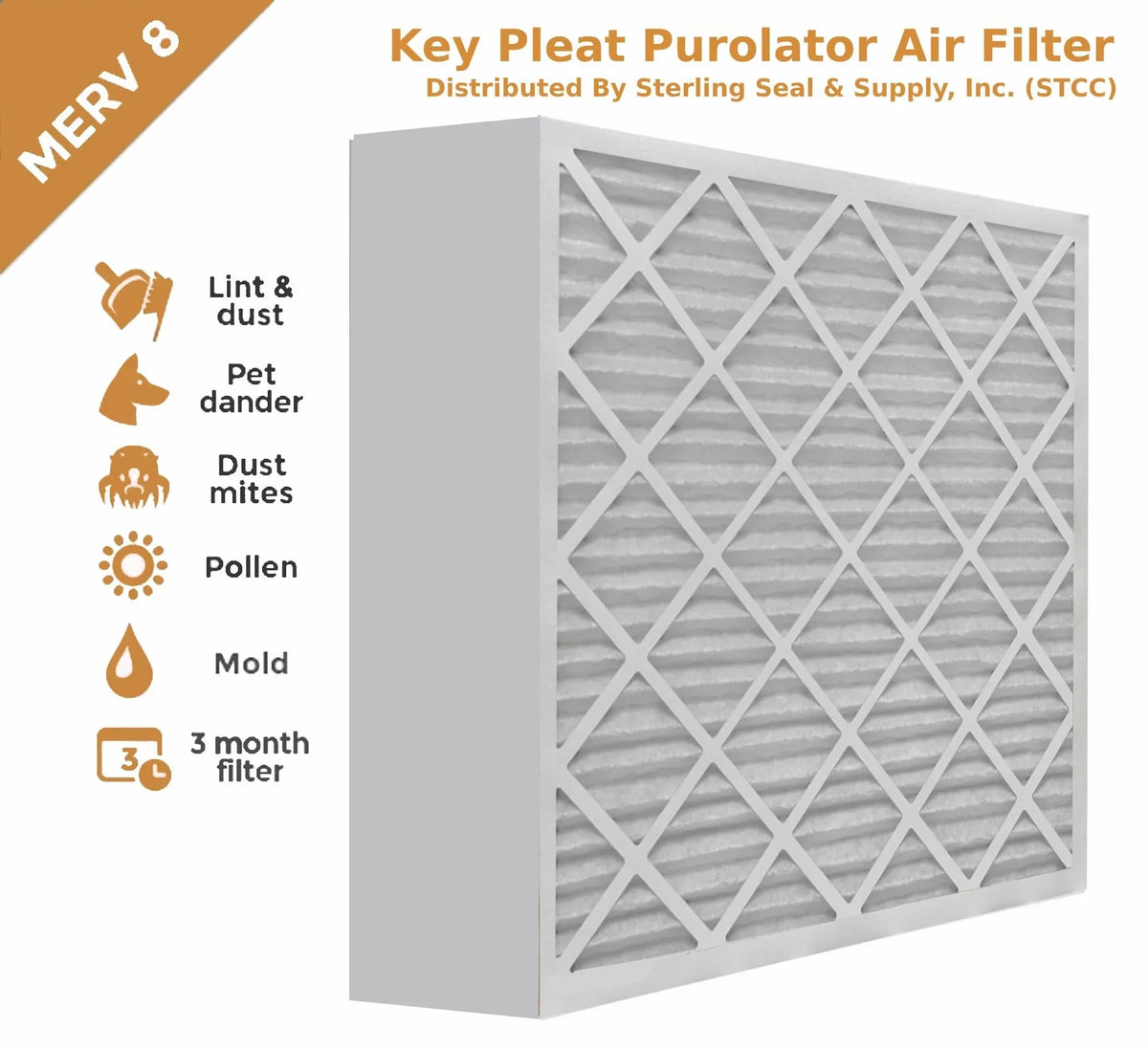 16x25x4 Air 8 Pleat MERV (3 Purolator Filter Key Pack) -