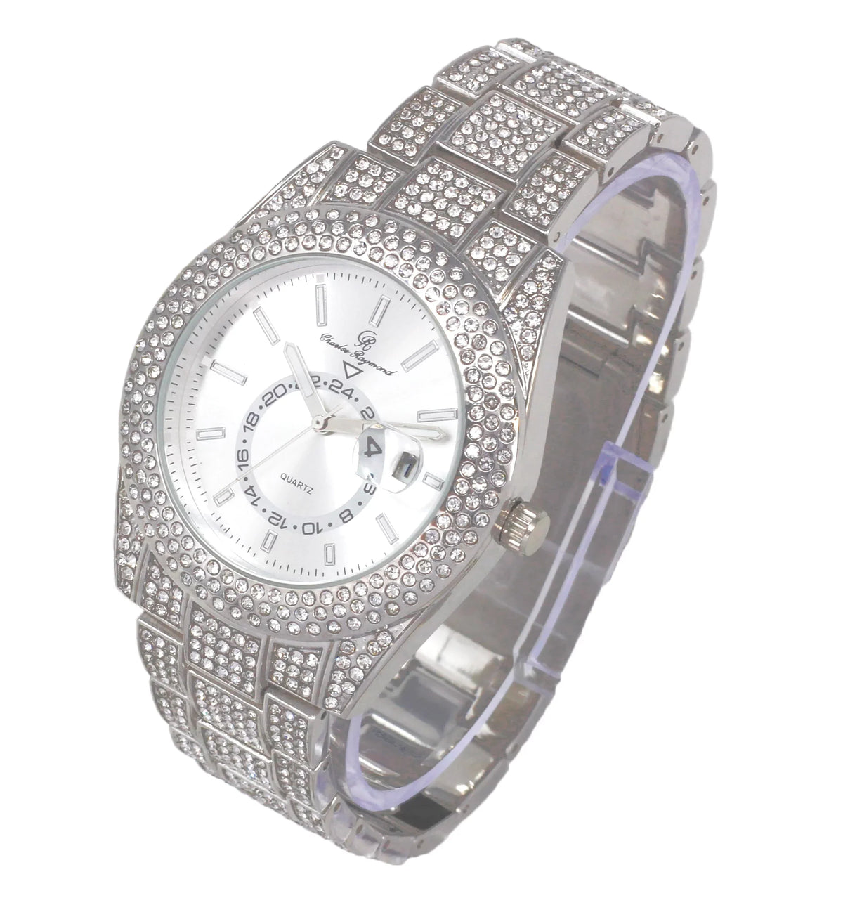 with Necklace with Matching on Zig Sets and Rolly Blinged ZZ Zag Charles Sets - Ice Trim Blast! Hop Out Necklace Hip Band Looks Out - Raymond Out Wristwatch Iced Bling'ed Silver