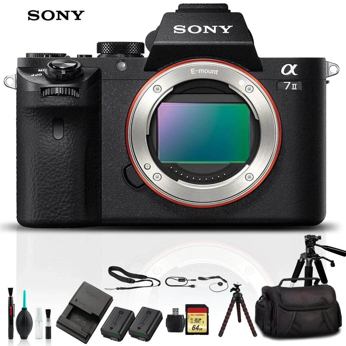 Reader Memory Accessories 64GB , Alpha Bag, Tripod, Soft a7 Mirrorless Essential Battery, Card, ILCE7M2/B Additional Plus With Card Sony Camera II