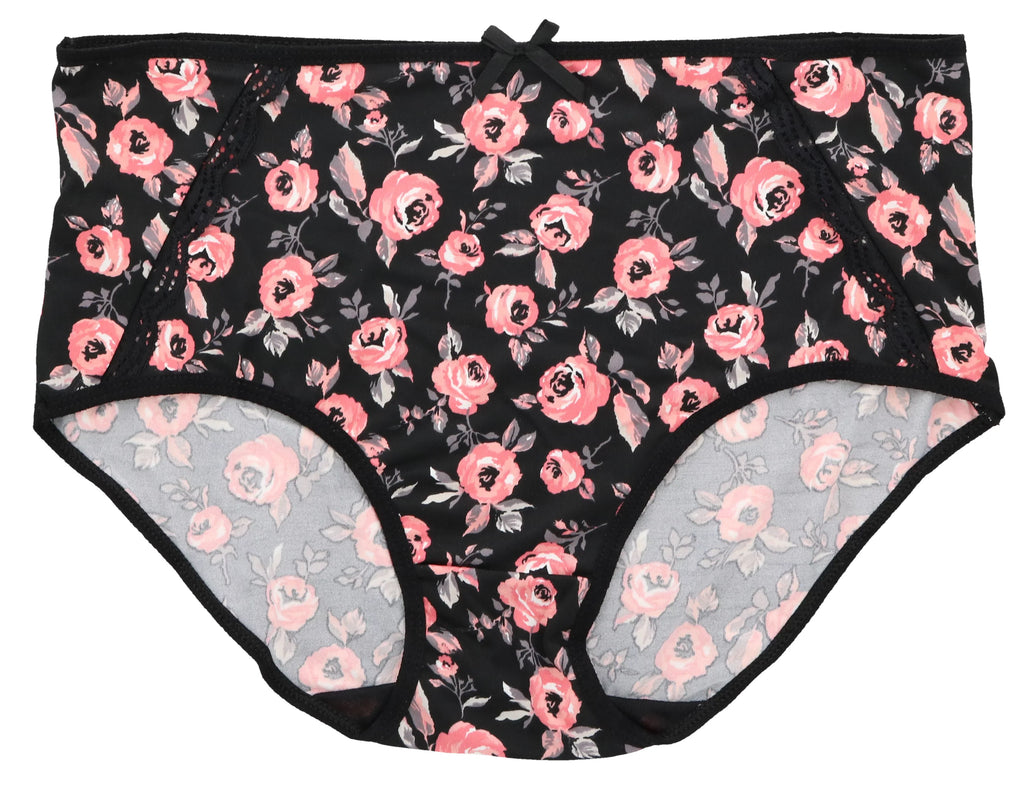 Panties Florals) Rise Hot Burke (X-Large, (5Pr) Women's Classic Plus Sexy Black Delta Pink Size Intimates Brief High