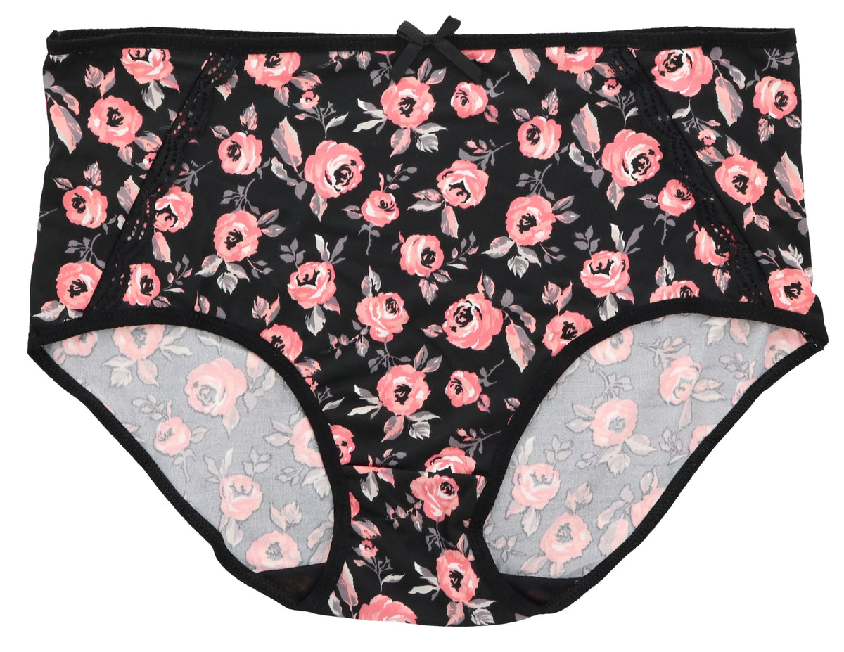 Panties Florals) Rise Hot Burke (X-Large, (5Pr) Women's Classic Plus Sexy Black Delta Pink Size Intimates Brief High