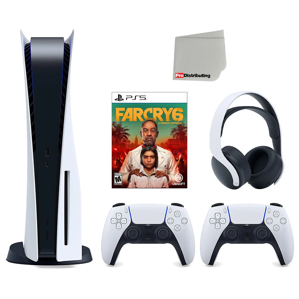 3D Far Sony with Cleaning White with Disc and 6 Cloth Bundle Playstation Version Headset Console 5 White Controller, Extra Cry PULSE