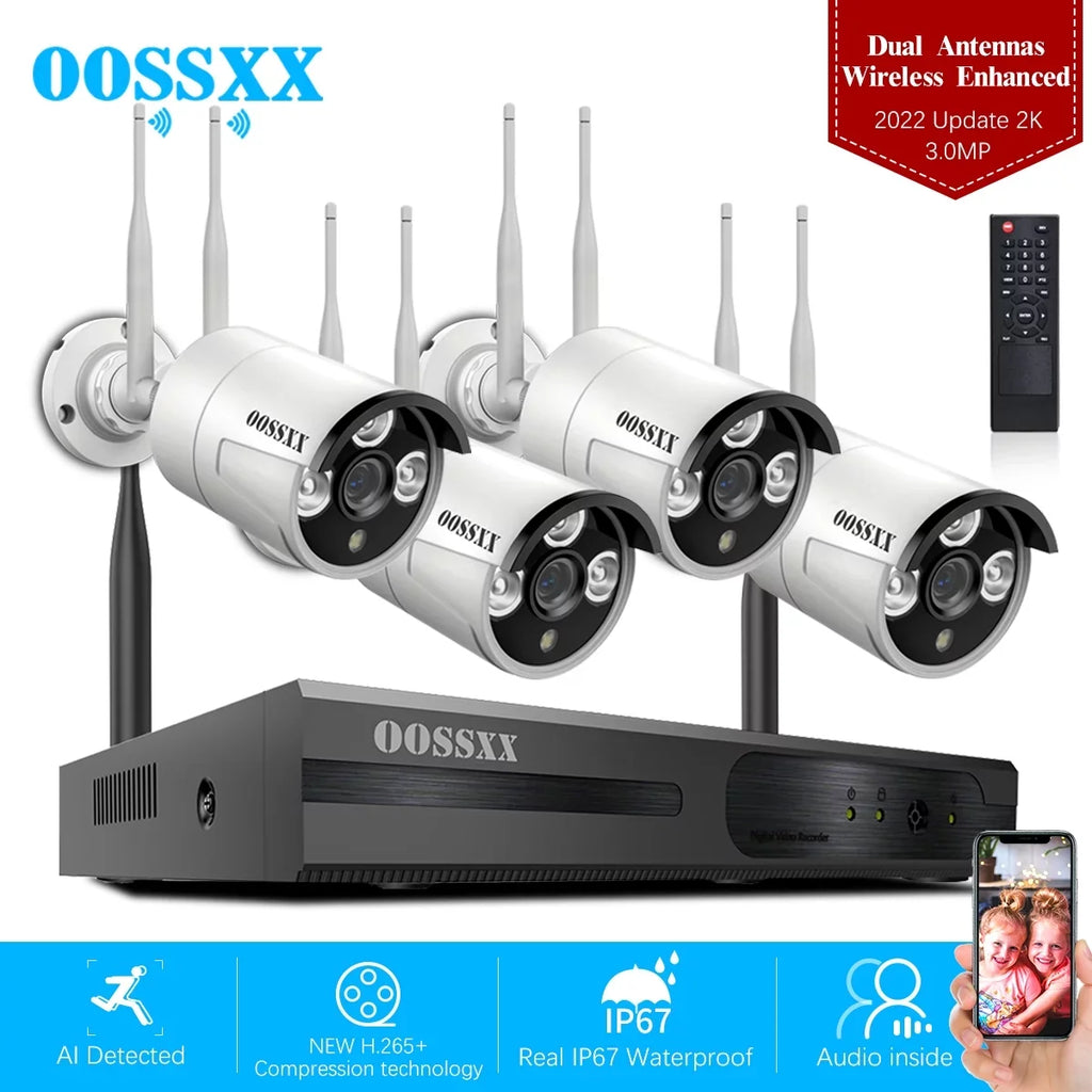 without Dual Drive, Kits Wireless 2K NVR Cameras System, 4Pcs Outdoor Security 3.0MP Surveillance WiFi Camera Hard Antennas Security
