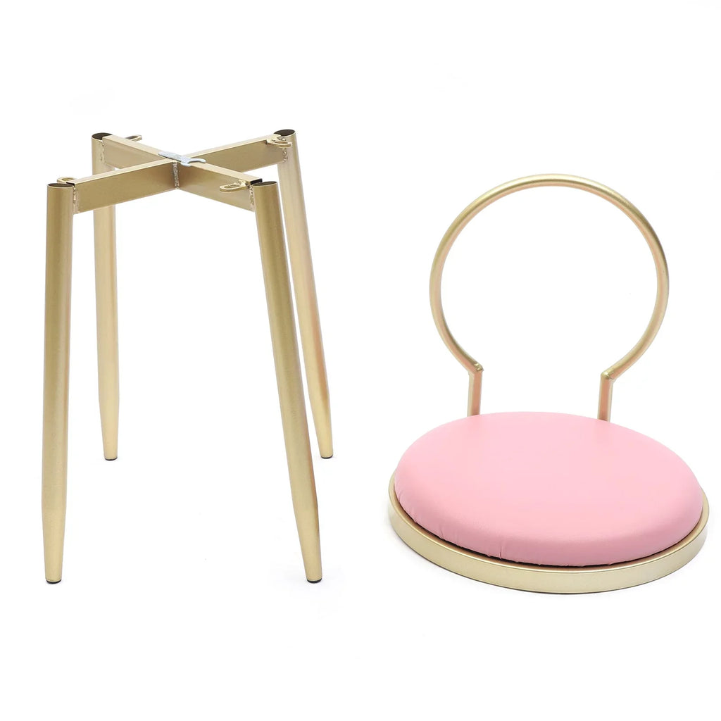 Gold 13.78*12.2*27.36" Dresser Chair, Vanity Iron + Simple + Stool Sponge Anqidi Pink Leather Pink