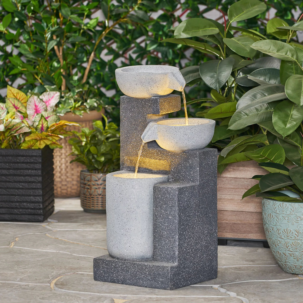 Colquitt Multi-Gray Fountain, Modern 3 Outdoor Tier