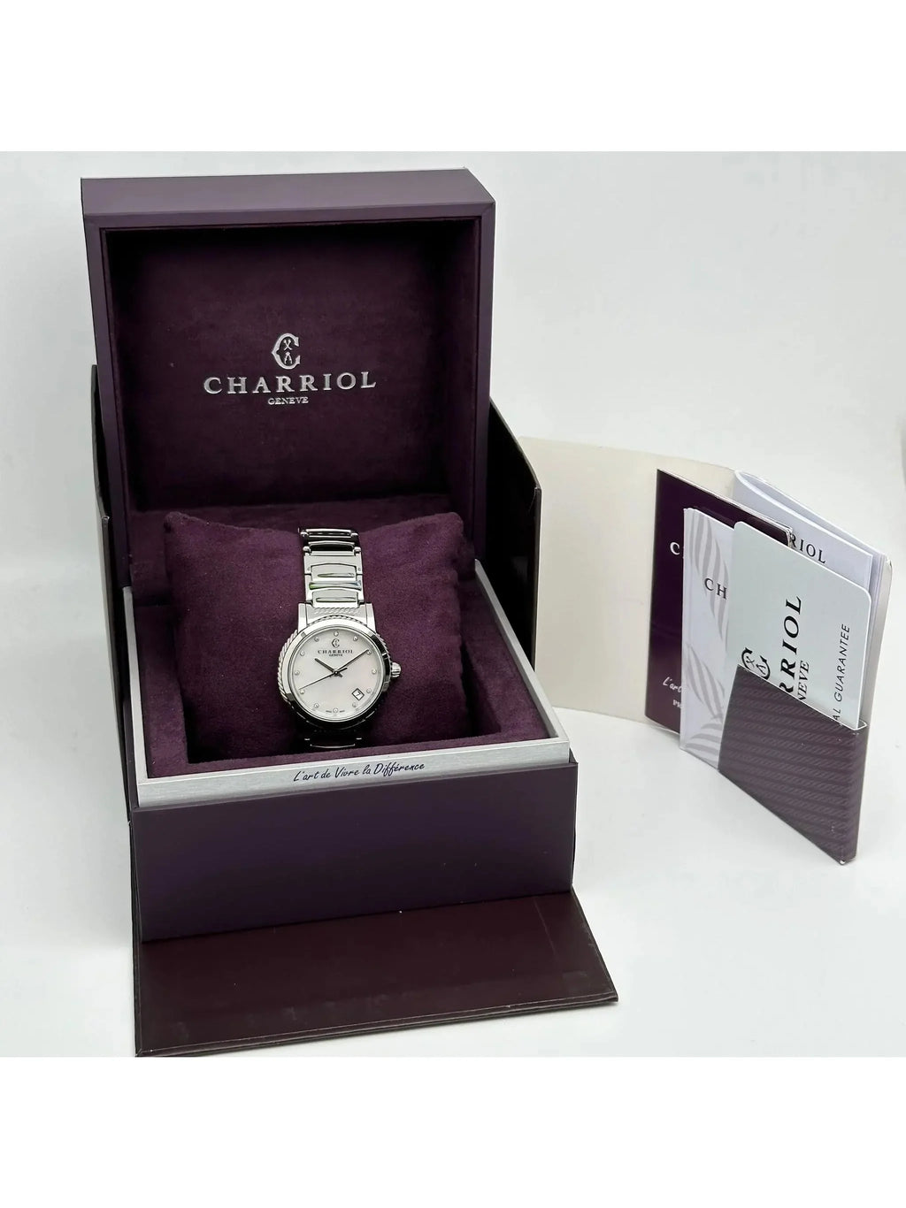 Steel Quartz Charriol New Diamond Parsii P33S2.920.001 33mm MOP Watch White Dial