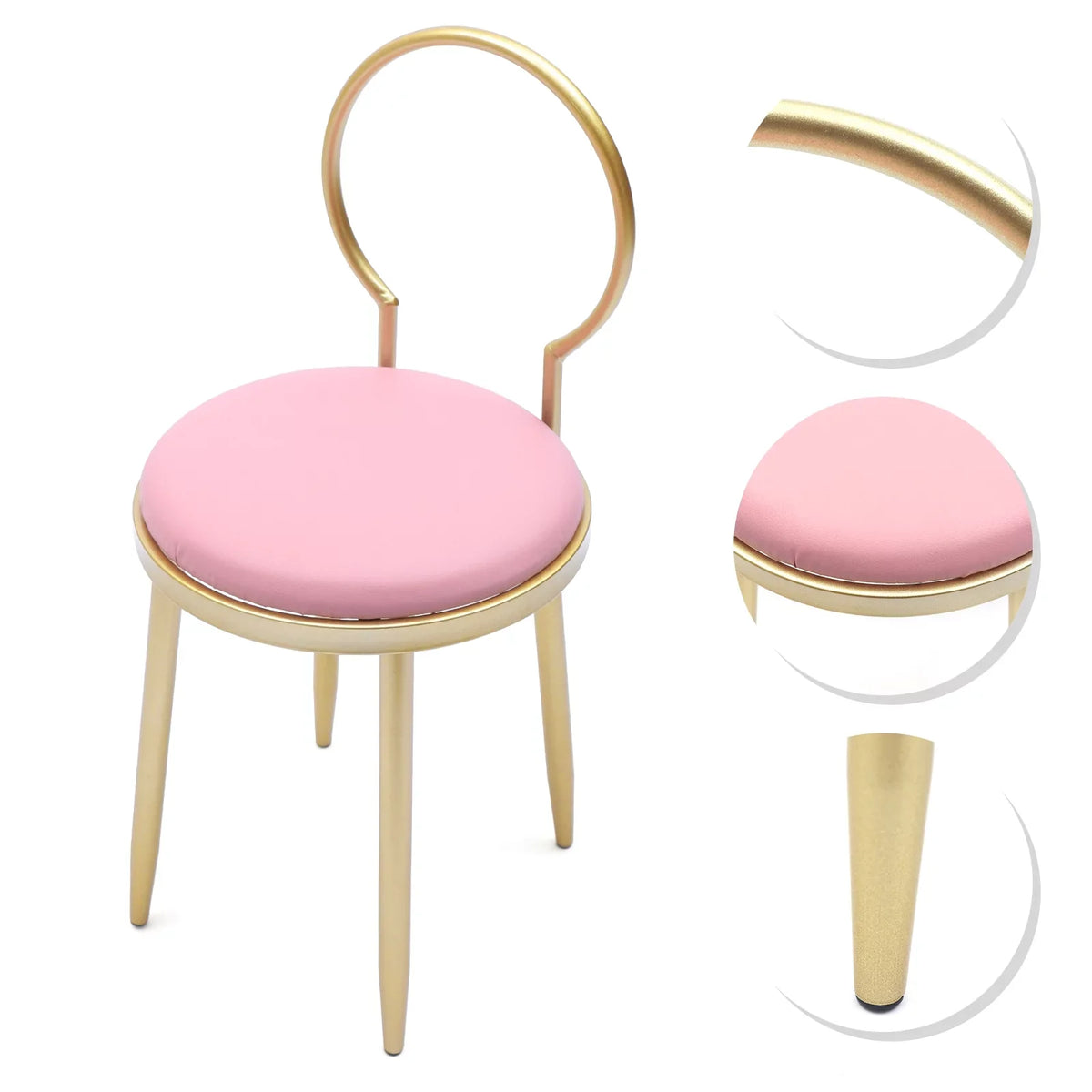 Gold 13.78*12.2*27.36" Dresser Chair, Vanity Iron + Simple + Stool Sponge Anqidi Pink Leather Pink