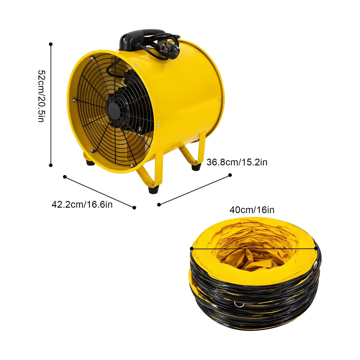 Blower Portable Noise Exhaust High-Velocity 2160 Extractor 32.8ft Hose, and Job for Low & Home Duct 1100W Utility Fume 3178 CFM with Fan 16-Inches Ventilator, Site
