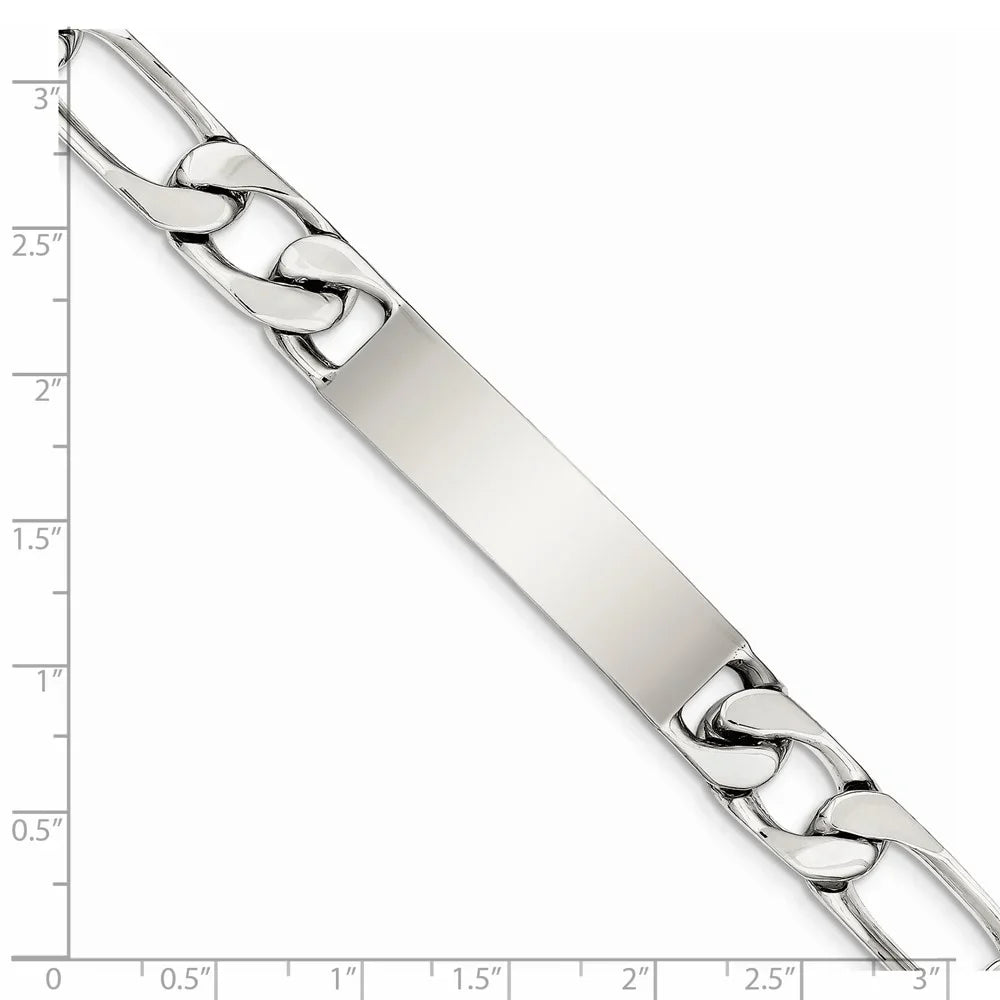 in Polished Silver Sterling Bracelet Figaro Engraveable mm 8.5 12 Link ID Men's