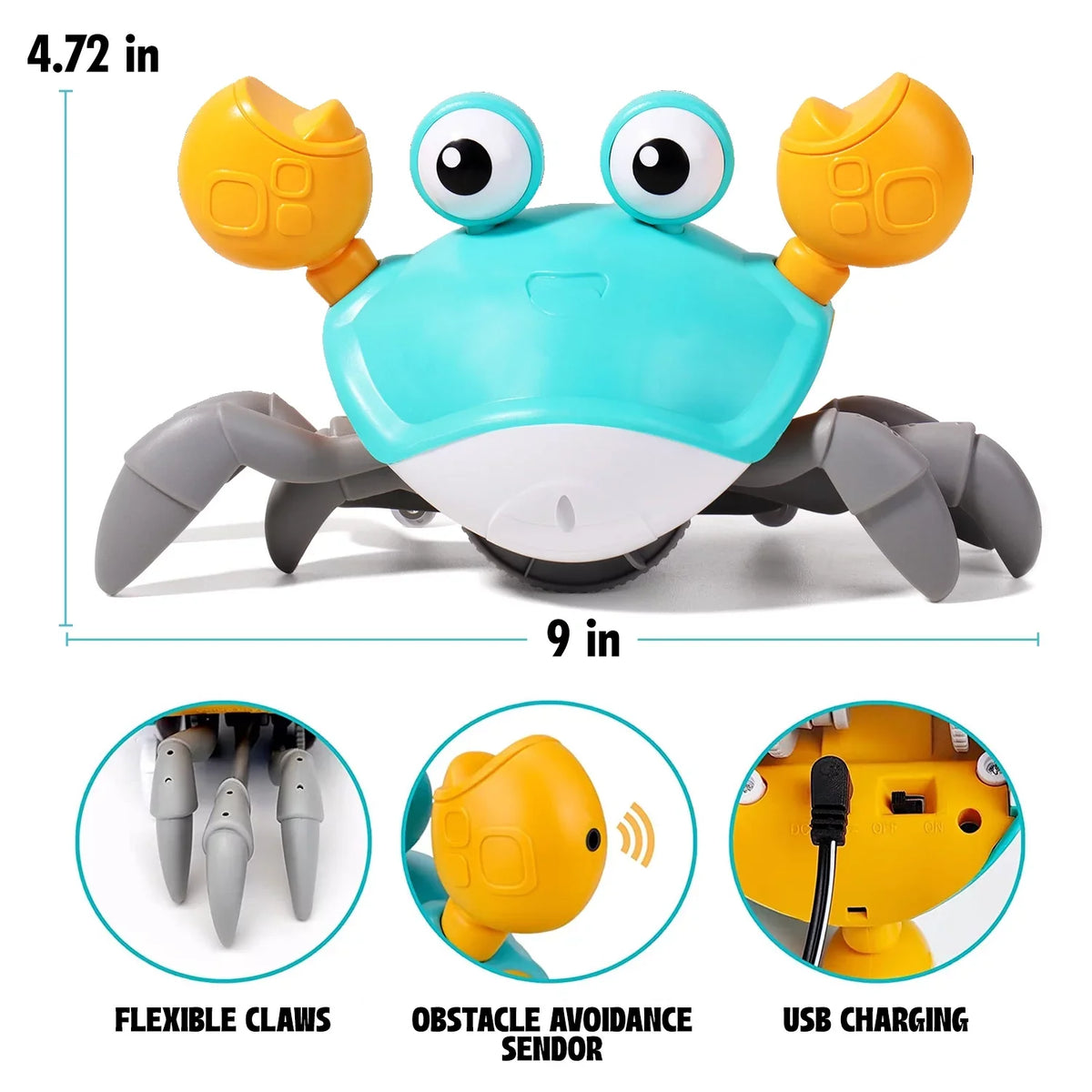 Little 6-12 & Cute Music Development Crawling And Time, Crawl Aretha Kids Sensory Gift Cognitive Tummy Light 0-6 Kids - Months Favorite Toddlers For And Years Learning With Crab And