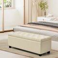 Stool Linen for Storage Storage Plastic Subrtex 40.5" Foot of with Bench Fabric Beige Bed Ottoman with Pads, Bedroom, Legs End Bench Sturdy