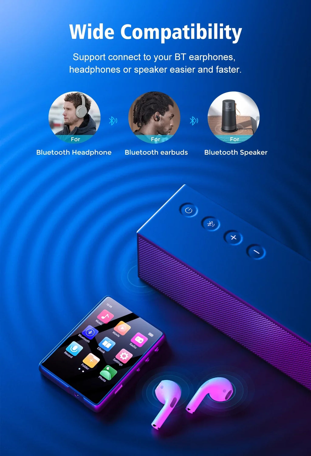 MP3 with MECHEN Music Memory Portable M3 5.0 Expandable Bluetooth Player 128GB 32GB