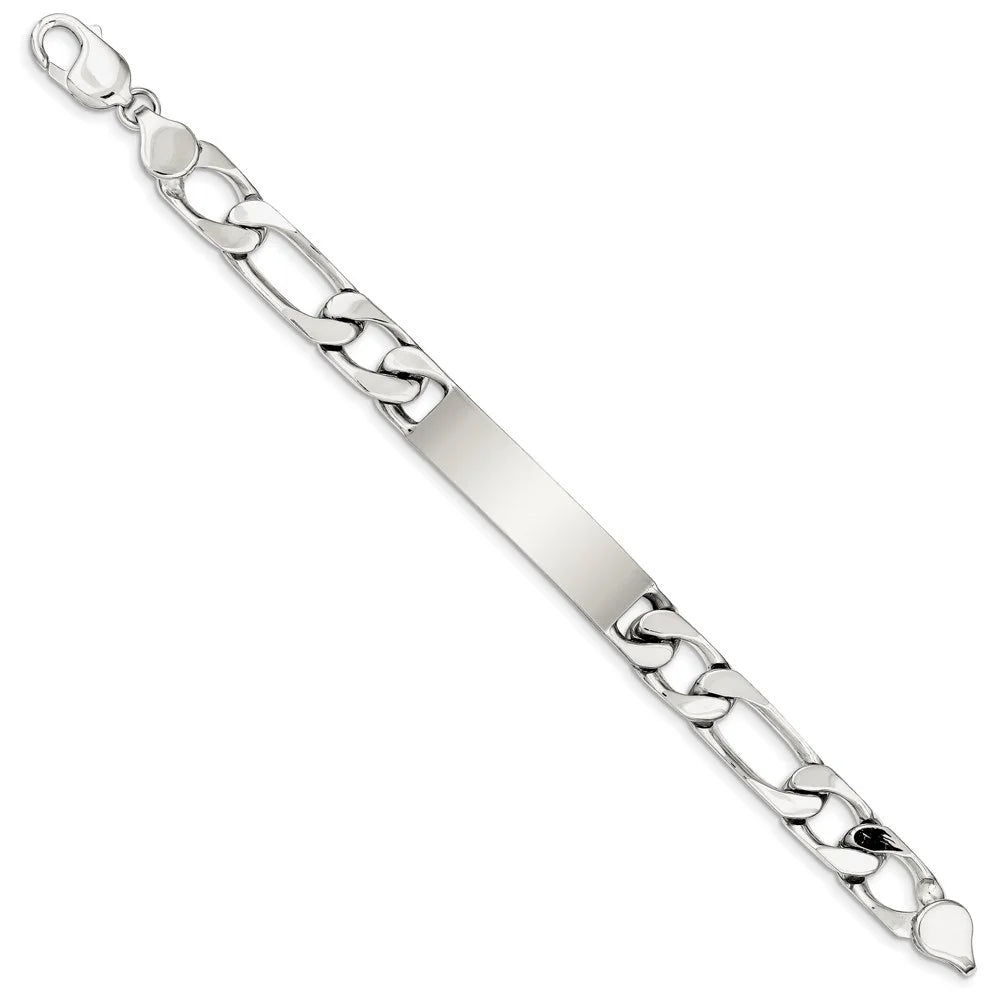 in Polished Silver Sterling Bracelet Figaro Engraveable mm 8.5 12 Link ID Men's