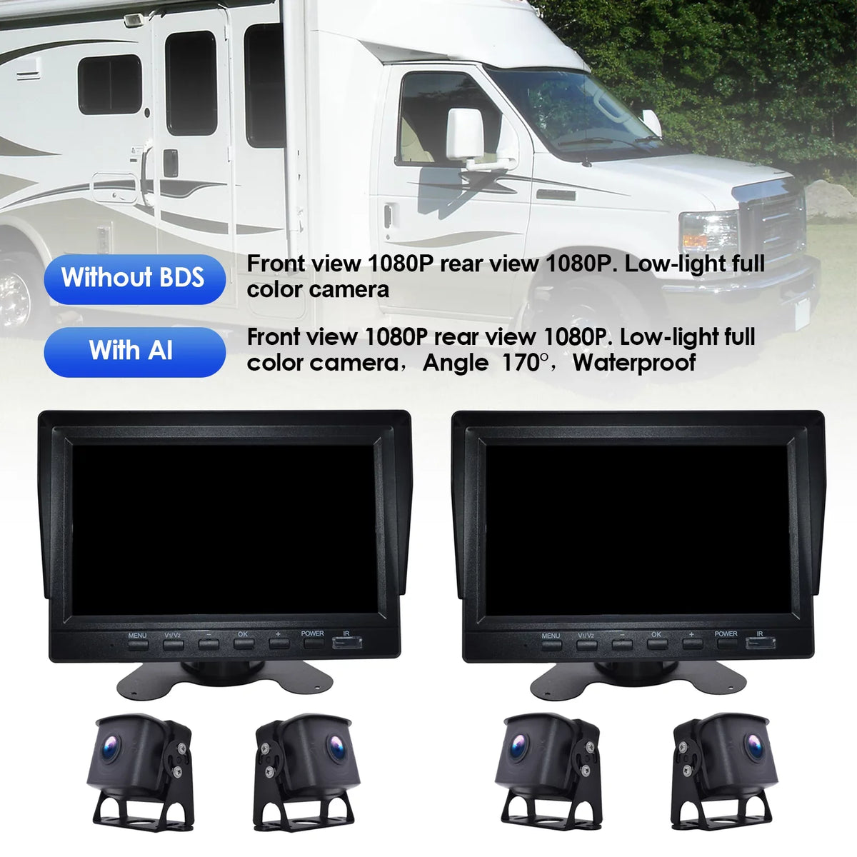 for Camera with Backup DVR RV Monitor Driving 7" Video BSD Bus+2 Truck Recorder