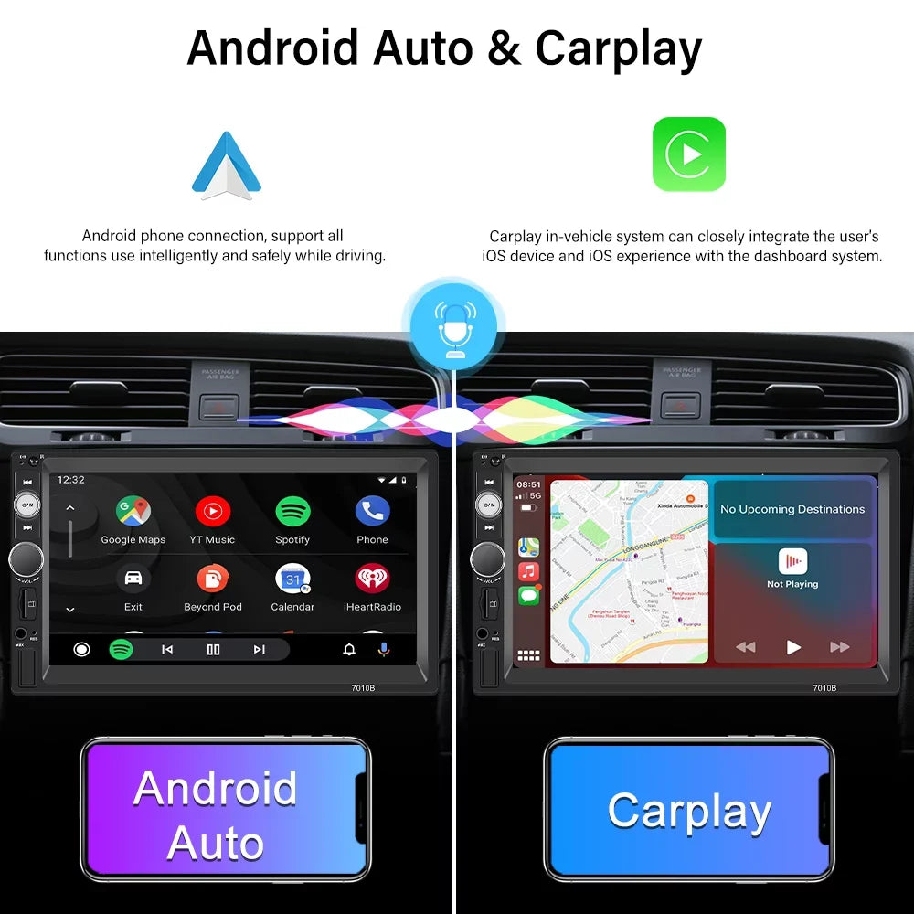 Camera Din Universal Screen Mirror Car Podofo Double Touch Included) Not FM HD Android Apple Car MP3 Radio Multimedia 7'' Audio MP5 USB(Rear 2 Player Auto Stereo Bluetooth Carplay Link