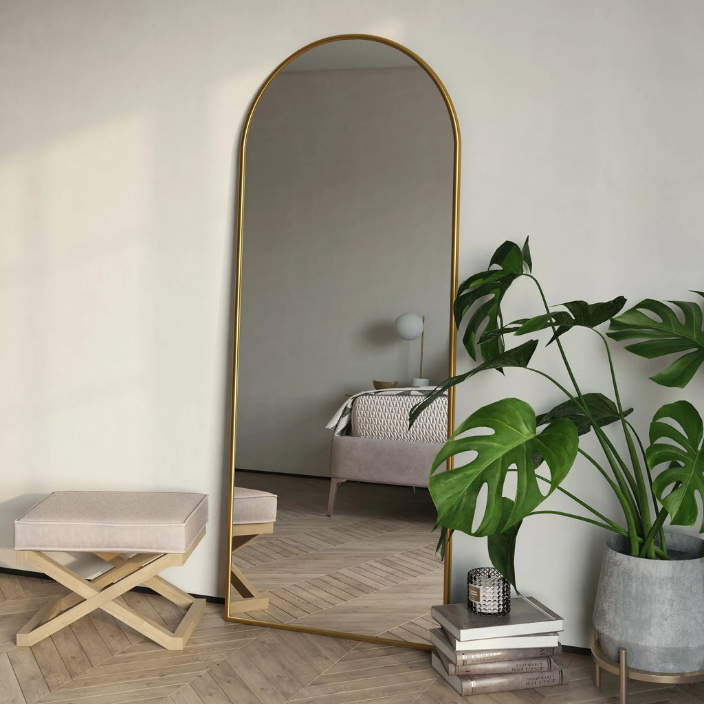 Floor 70"x28" Arch Metal Glam Mirror Modern Gold Nadia