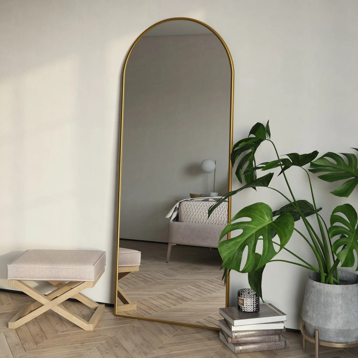 Floor 70"x28" Arch Metal Glam Mirror Modern Gold Nadia