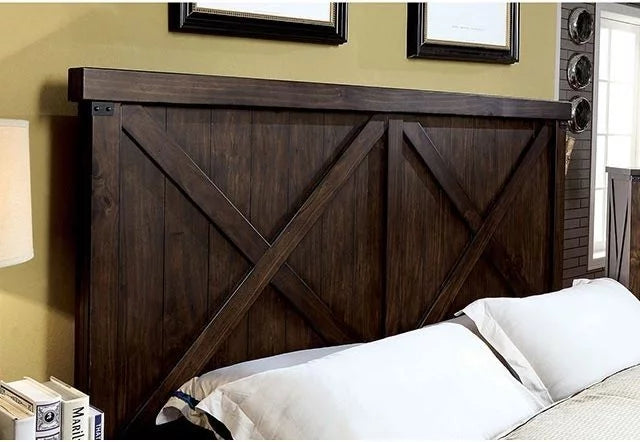 King Bedroom Bed HB Transitional 1pc Solid Style Dark Bed Rustic Size Eastern Style Plank Furniture Walnut FB Wood