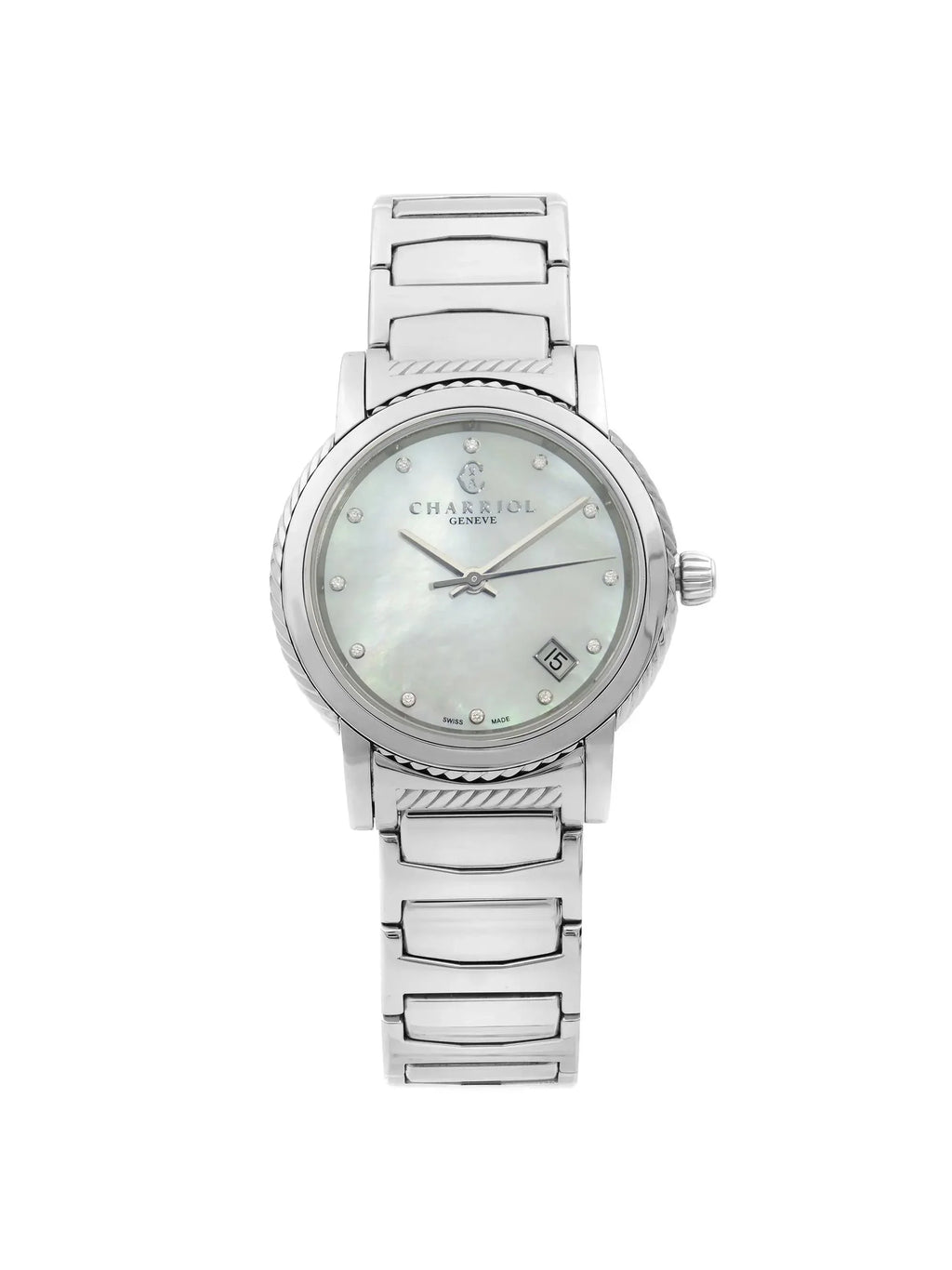 Steel Quartz Charriol New Diamond Parsii P33S2.920.001 33mm MOP Watch White Dial