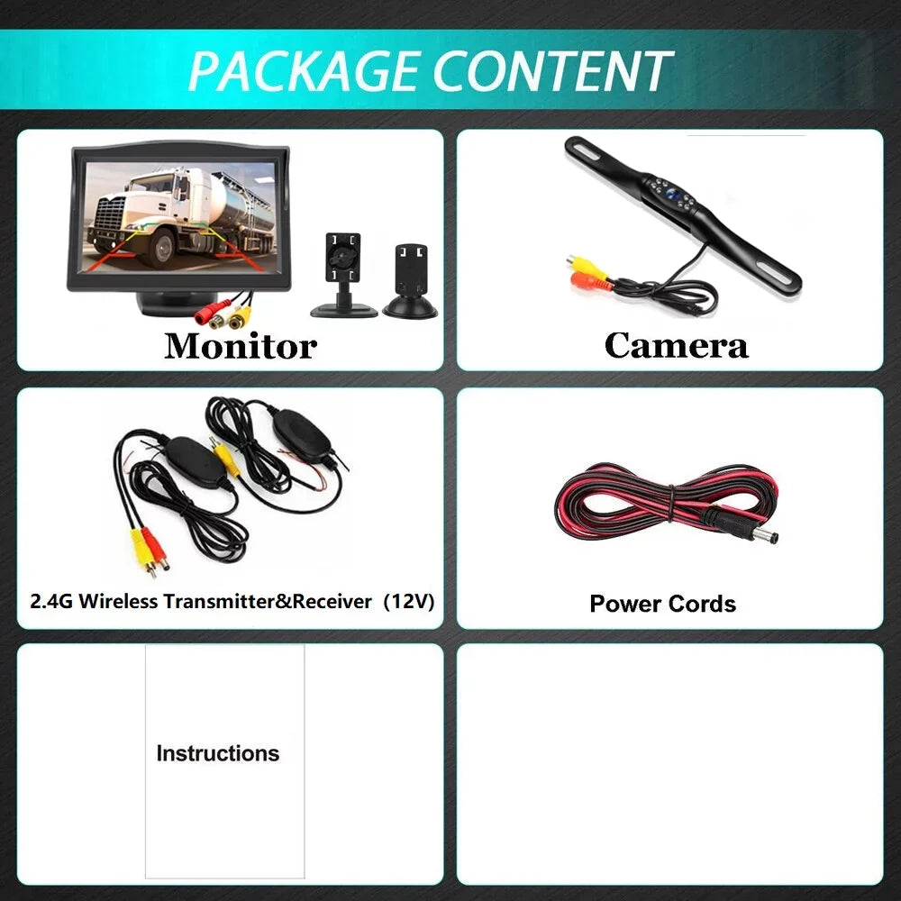 Rear Vision 5" Monitor Night Backup Wireless + Car View Camera HD Parking System