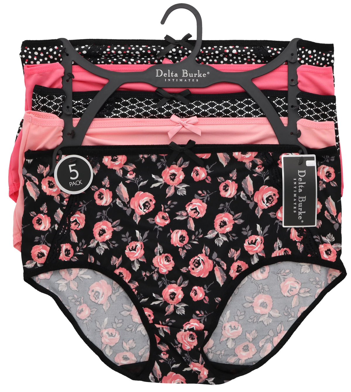 Panties Florals) Rise Hot Burke (X-Large, (5Pr) Women's Classic Plus Sexy Black Delta Pink Size Intimates Brief High