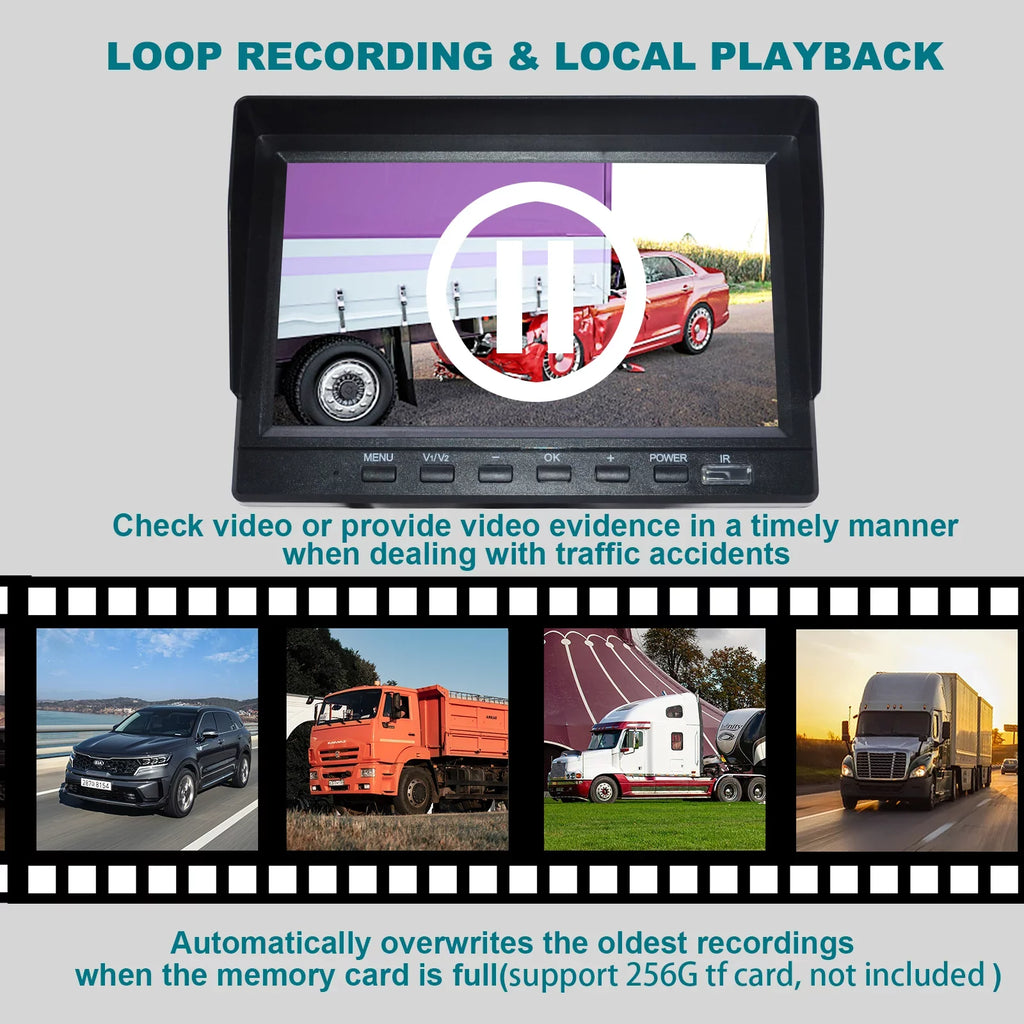 for Camera with Backup DVR RV Monitor Driving 7" Video BSD Bus+2 Truck Recorder