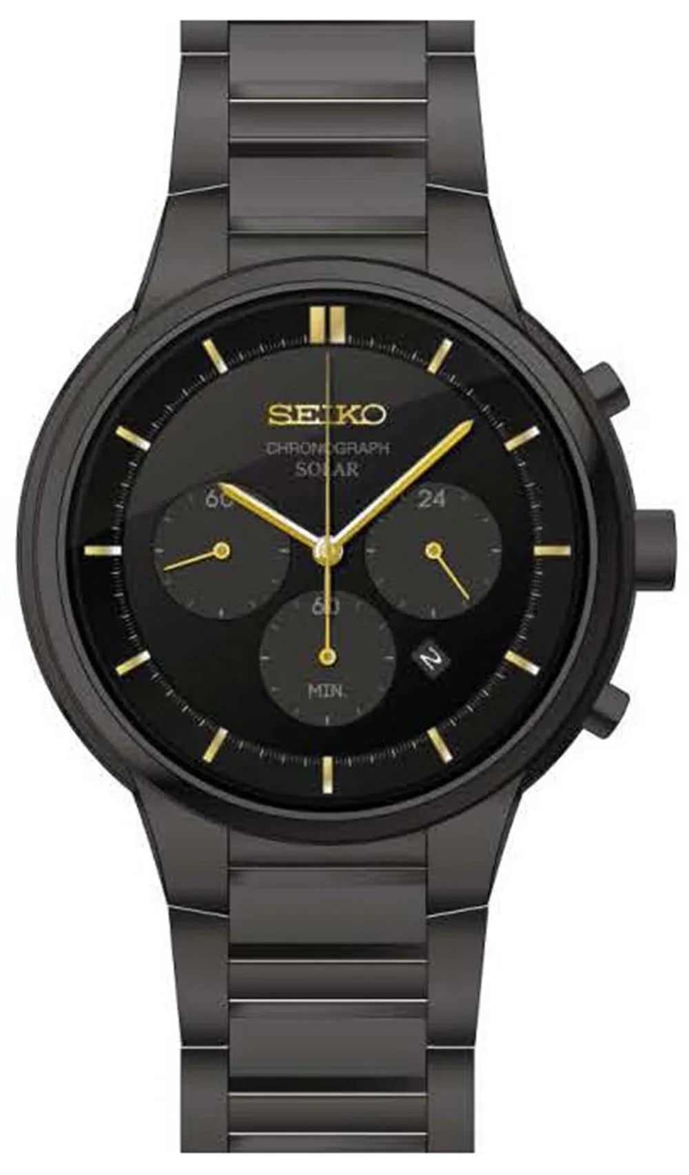 Watch Men's Seiko Ion-plated Steel Chronograph Band Stainless Solar SSC441 Black Powered Core