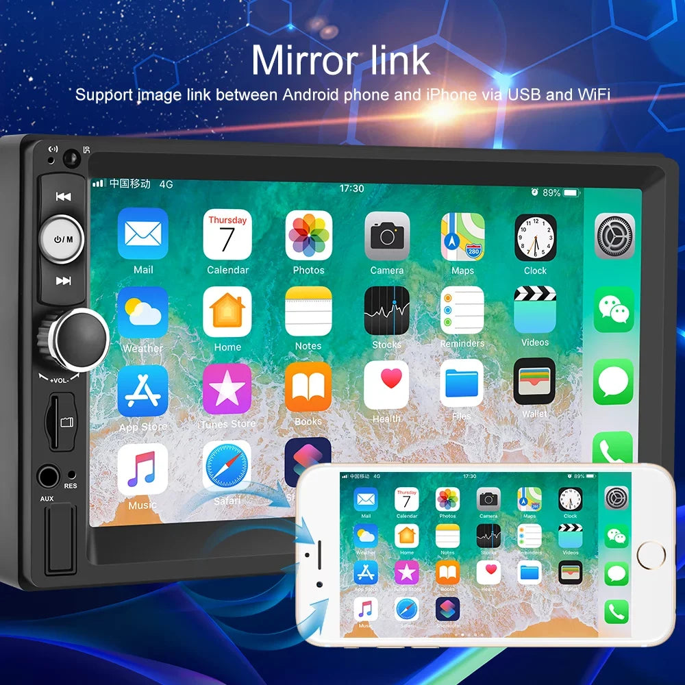 Camera Din Universal Screen Mirror Car Podofo Double Touch Included) Not FM HD Android Apple Car MP3 Radio Multimedia 7'' Audio MP5 USB(Rear 2 Player Auto Stereo Bluetooth Carplay Link