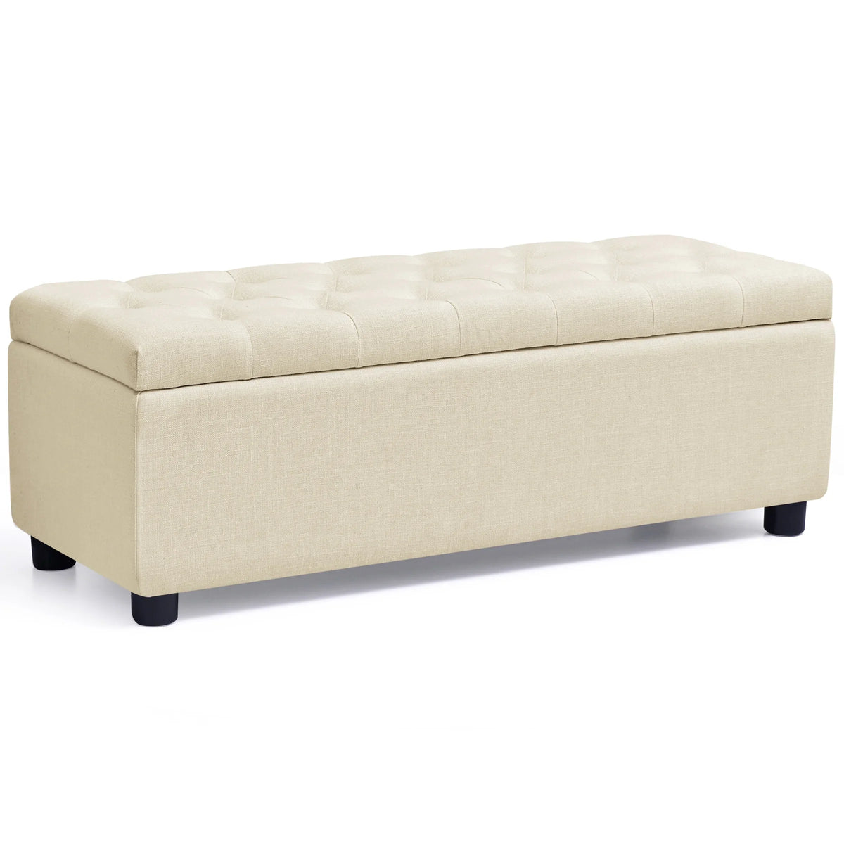 Stool Linen for Storage Storage Plastic Subrtex 40.5" Foot of with Bench Fabric Beige Bed Ottoman with Pads, Bedroom, Legs End Bench Sturdy