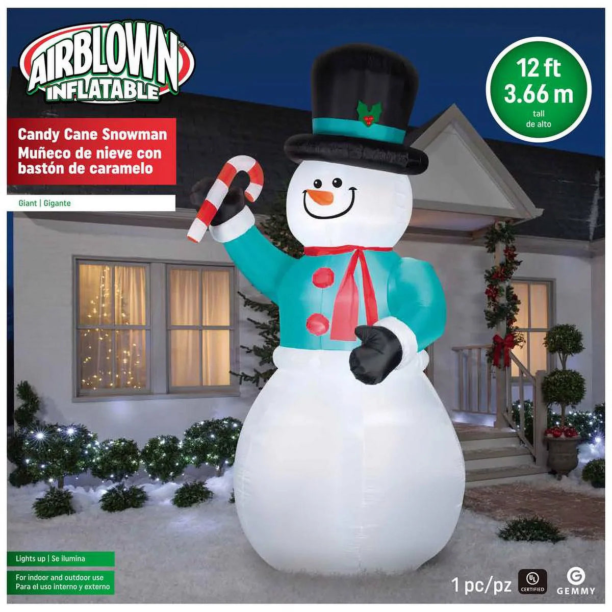 LED with Inflatable 12 Snowman Gemmy Candycane ft.