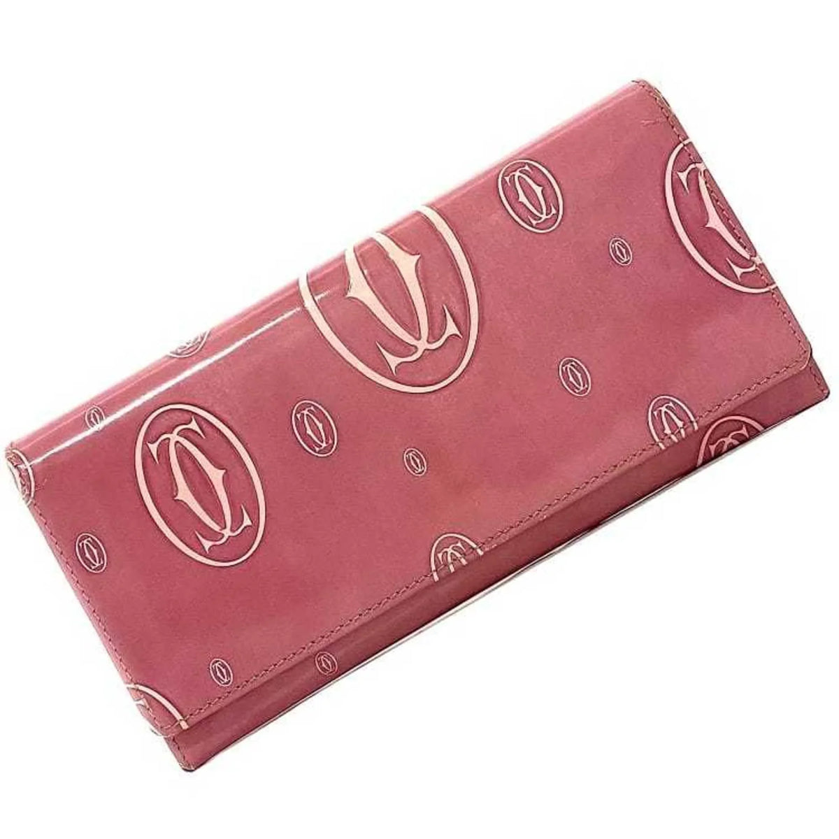 2C Bifold Happy L3000951 Birthday Wallet Pink Leather Pre-Owned Motif Ladies (Fair) Long Cartier